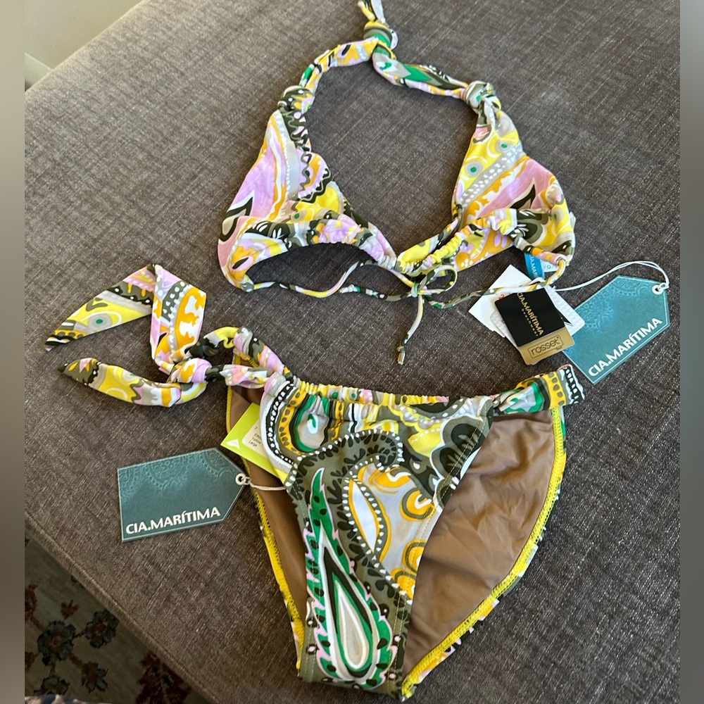 NWT 2008 Cia Maritima X Victoria’s Secret Tanga Triangle Bikini Paisley Large